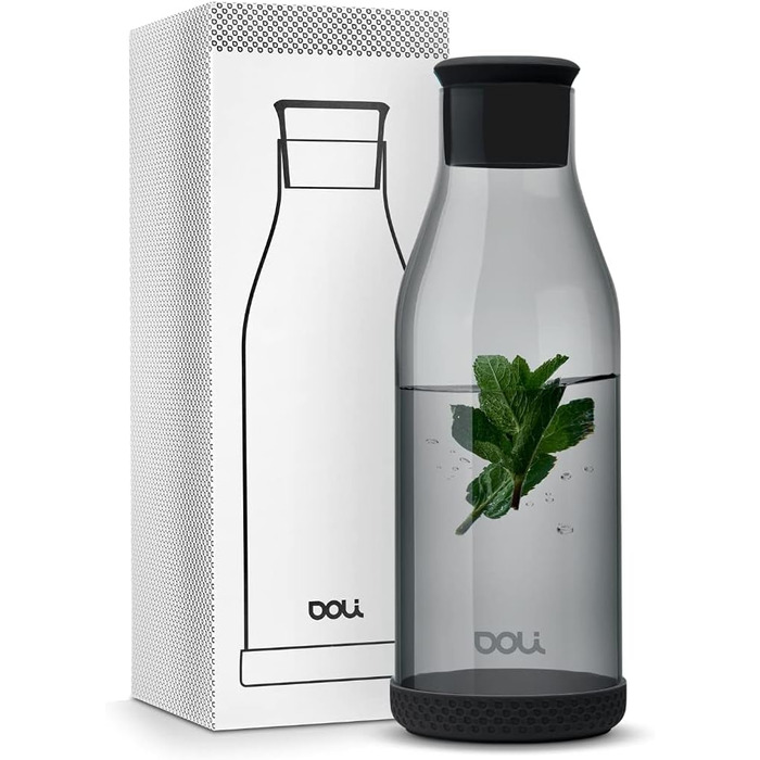Glass Giraffe with Lid 1.5L Black - Robust & Secure Stand - Water Carafe for Hot & Cold Drinks - Dishwasher Safe - BPA-Free