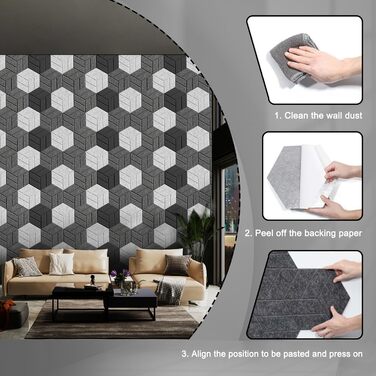 Акустичні гексагонні панелі самоклеючі, звукопоглинаючий пінопласт для стін у студію, офіс та ігрову кімнату, сірі (30x26x0.9 см), 12 шт.