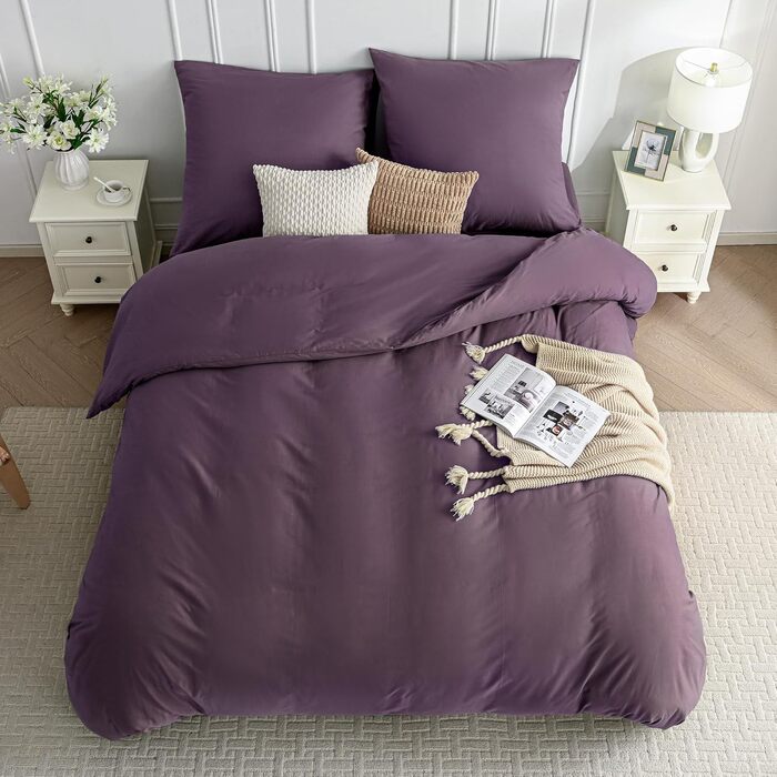 Бетліст JELLYMONI 135x200 з бавовни, комплект, Oeko-Tex, 100% бавовна, з блискавкою та наволочка 40x80 з клапаном, м'який, 2-кільний, 135x200 + 40x80 (фіолетовий)