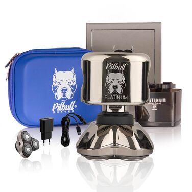 Skull Shaver Pitbull Platinum Pro - Електрична бритва для гоління голови чоловіча, бездротова, водонепроникна, з підставкою для промивання та кейсом для подорожей + запасне лезо (2024)