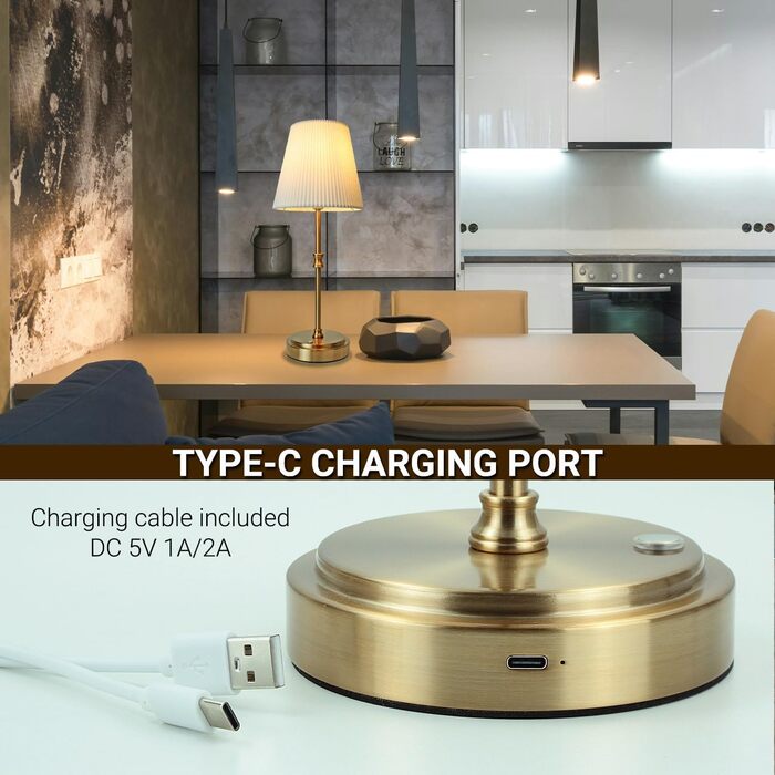 LED настільна лампа бездротова з акумулятором 3000mAh, торшер для спальні, вітальні, на вулицю (Retro Gold, 2 шт.)