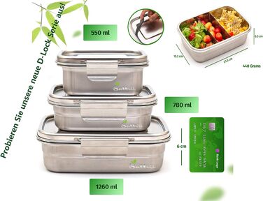 Premium Stainless Steel Lunch Box & Lunchbox Set | Rust-Free & Sustainable | Dishwasher Safe | Gift for Kids | Includes 2 Mini Containers | BPA-Free