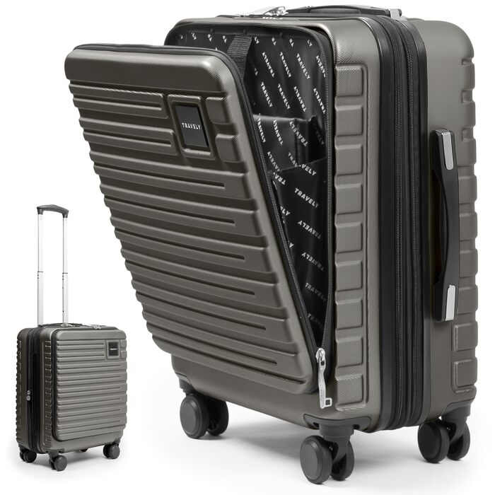 Чемодан ручної об'єм 55x40x23 см Travely Premium, розширюваний, з TSA замком та відділенням для ноутбука, 41-50 л, сірий
