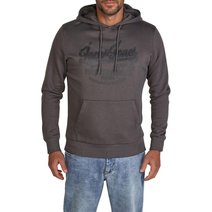 Чоловічий худі Jack & Jones Regular Fit JJEADRIAN з каптуром та принтом, колір Asphalt