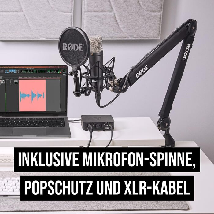Мікрофон RØDE NT1 Signature Series: конденсаторний, з поп-фільтром, XLR-кабель для запису вокалу, музики, стрімінгу та подкастингу, чорний