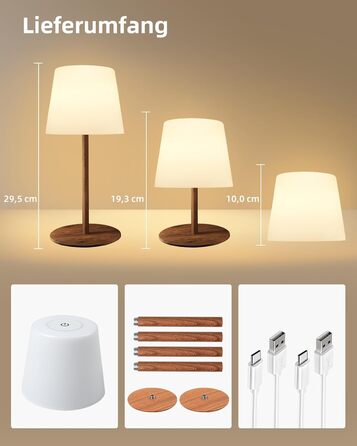 Світлодіодні настільні лампи EZVALO бездротові, 2 шт., IP65, USB-C, димування, 3 режими кольору, для дому та кемпінгу (дерев'яний колір)
