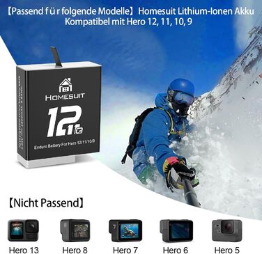 Акумулятор Homesuit Hero 12 1800mAh + LED зарядний пристрій USB-C (2 шт.) для GoPro Hero 12/11/10/9 Black