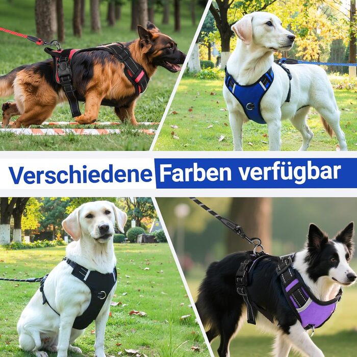 Нашийник для собак великих порід з ручкою, не тягне, дихаючий, з підкладкою, безпечний, світловідбиваючий, з поводом, для тренувань та активного відпочинку, блакитний