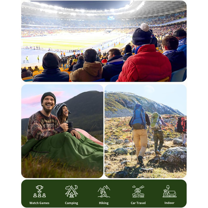 Сплячий мішок Sportneer Outdoor - ковдровий спальний мішок 3-4 сезони для дорослих, теплий спальник для кемпінгу, подорожей та активного відпочинку (200x85 см, зелений)