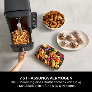 Ninja Double Stack Air Fryer, 7.6L Air Fryer, Double Basket Air Fryer with 4 Cooking Levels, 2 Drawers, 2 Racks, Space-Saving Design, 6 Cooking Functions, 6 Portions, Grey SL300EU Stacked Double Drawer 7.6L Grey