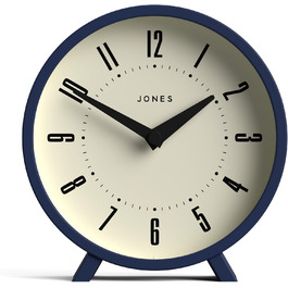 JONES CLOCKS® Desk Clock 'Venus' – modern round design in stylish retro look for shelves, table, mantelpiece or bedside table (Blue)