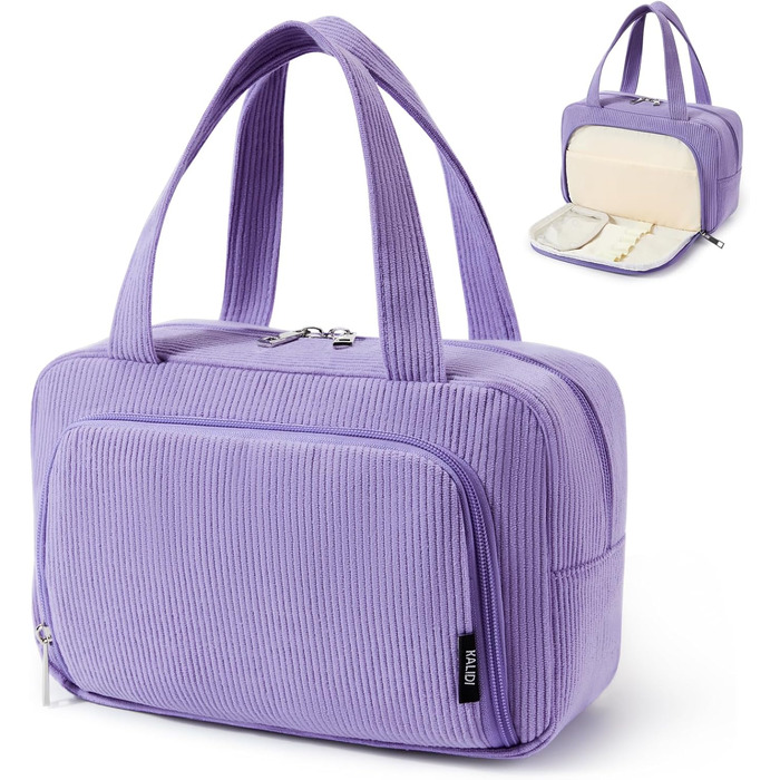 Косметичка велика для жінок Kalidi з багатьма відділеннями та відділенням для пензликів. Косметичний органайзер, сумочка для макіяжу, валізка, фіолетовий колір.