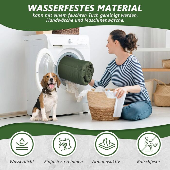 Водонепроникний килимок для собак 110 x 68 см, товстий, м'який, зручний, для подорожей, прання, кемпінгу, на вулицю (оливковий)