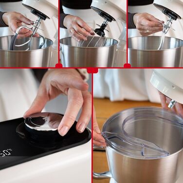 Кухонна машина Lehmann з дисплеєм, 1500 Вт, 12 швидкостей, функція ферментації з підігрівом, вбудовані ваги, таймер, чаша 5 л та 3 насадки-мішалки, Бежевий