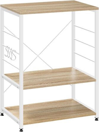 WOLTU Kitchen Shelf, Freestanding Shelf, Microwave Holder, Baker's Rack, Metal Shelf with Wood and Steel, with 3 Shelves, approx. 60 x 40 x 82 cm, White + Light Oak