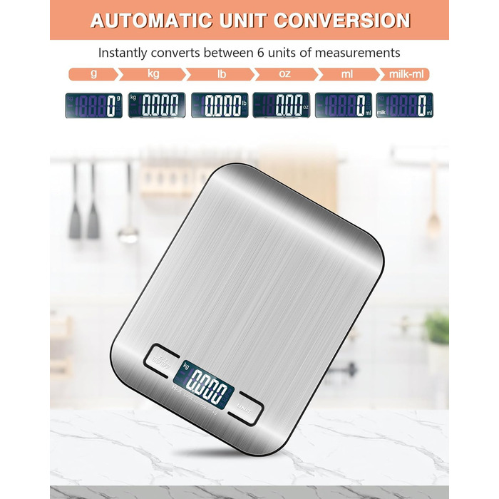 Цифрова кухонна вага 10 кг з LCD дисплеєм та функцією тарування, для випічки, приготування їжі та зважування ювелірних виробів, 1г, срібна, K1H