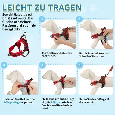 Нашийник для собак середнього та малого розміру з повідком, м'який, не тягне, з 2 кліпсами для повідка, легкий, світловідбиваючий, регульований (Червоний, XS)