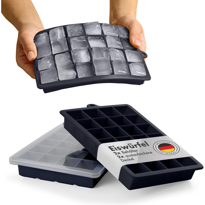 Форми для льоду Blumtal Silikon 2x24 - з кришкою, 2.6 см, BPA Free, чорно-синій