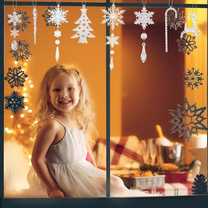 Anstore 30 Pcs Acrylic Ice Stick Snowflake Dangle Charms, Christmas Tree Crystal Decorations, Christmas Tree Ornaments Snowflake Hanging Winter Decorations for Party Wedding Christmas Decorations Transparent