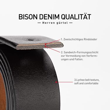 Чоловічий шкіряний ремінь BISON DENIM: стильний аксесуар для джинсів та ділового одягу. Ширина 38 мм, з подарунковою коробкою. Модель W71777-чорний, довжина 110 см