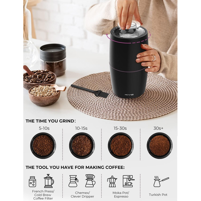 Електрична кавомолка KYG 300W з нержавіючої сталі, 70г, тиха (45dB) для кави, горіхів, спецій