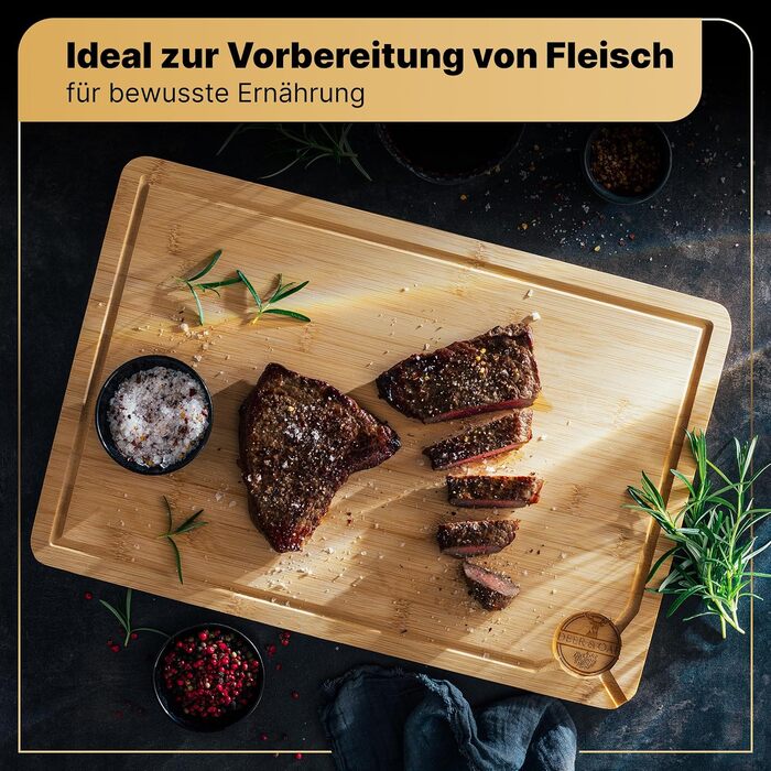 Роздільна дошка Deer & Oak з бамбука – XL (38x25x2 см), олійна, водонепроникна, для м'яса, овочів та хліба