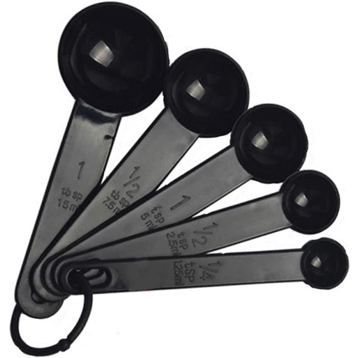 5-Piece Measuring Spoon Set with Teaspoons, Measuring Cups for Coffee and Sugar, including a Scale, Baking and Cooking Tools for the Kitchen (Color: 5-Piece Black) (5-Piece Black)
