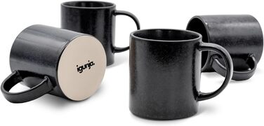 Igünja 12-Piece Dinnerware Set - Reactive Glaze Stoneware Bowls & Plates (Black, Mug Set) - Premium Handcrafted Tableware for 4