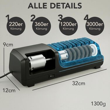 Електричний точило для ножів Cookery 4-ступеневе | Професійний точило з алмазним покриттям для кухонних ножів | Чорний