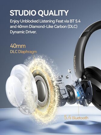 1MORE Sonoflow Pro Бездротові навушники Bluetooth з активним шумопоглинанням, Over-Ear, LDAC, Hi-Res звук, Bluetooth 5.4, 100 годин, зручні, кристально чисті дзвінки (Чорний)