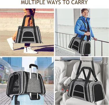 Транспортна сумка для котів HiCaptain, складана, з плечовим ременем, м'яко стьобана, переноска для собак та цуценят до 7 кг (Рожевий), 46 x 29 x 30 см (Сірий)