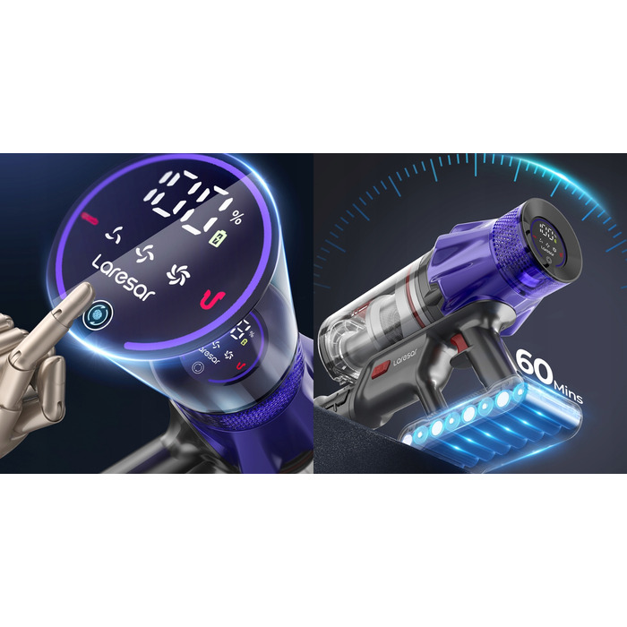 Вертикальний акумуляторний пилосос Laresar 500 Вт, HEPA-фільтр, 1,5 л, багатоколірний