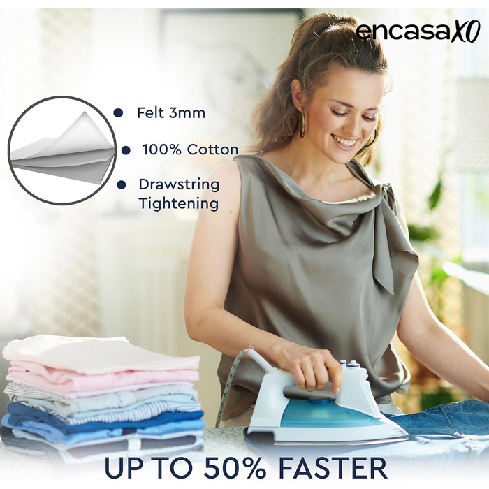 Чохол для прасувального столу Encasa XO з фетровою підкладкою 1 мм, посилений шнуром (підходить для стандартних прасувальних столів розміром 112x34 см), з тепловідбиваючим покриттям, з принтом - Сірі плитки M Сірі плитки