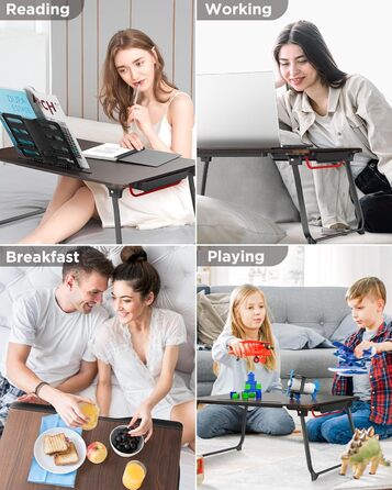 SAIJI Стіл-таблетка для ноутбука XXL, розкладний, для підлоги, дивану, їжі, роботи, ігор, навчання з ящиком, підставка для книг, підставка для планшета/телефону (65*49*30 см, світло-чорний)