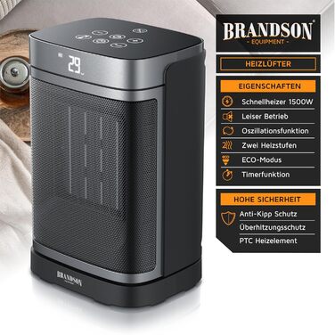 Керамічний обігрівач Brandson: тихий, енергоефективний, з пультом, для дому, офісу, дитячої кімнати