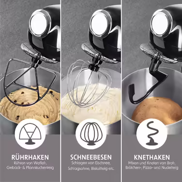 Gourmetmaxx Kitchen Machine & Mixer | Multifunctional Kitchen Helper incl. Mixing Bowl and Attachments | Powerful Mixer with Whisk and More | Electric Stand Mixer [black]