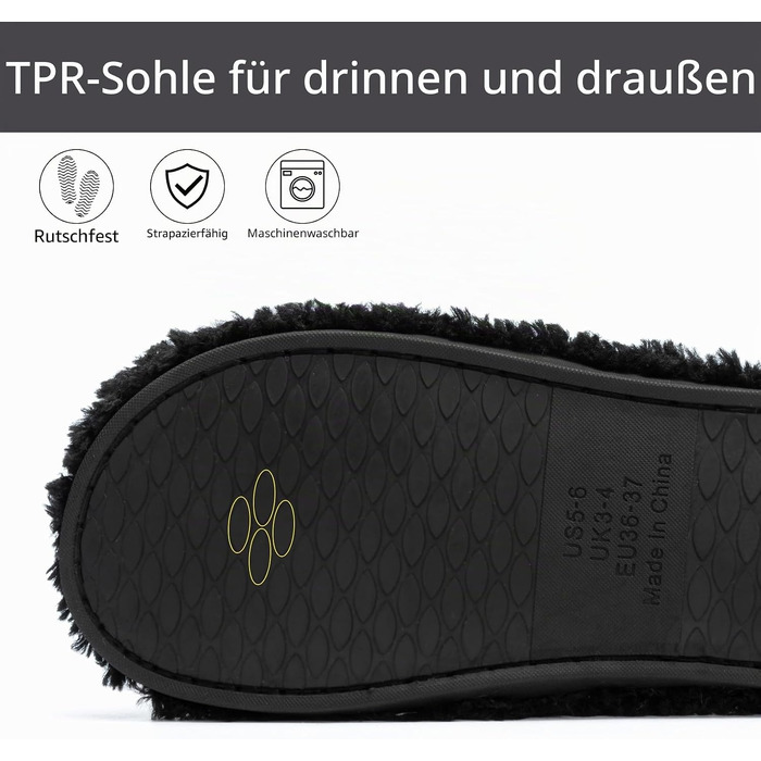 Жіночі домашні капці GOEWY з ефектом пам'яті (Memory Foam) — м'які відкриті тапочки з антиковзаючою підошвою для дому та вулиці, чорні, розмір 36/37 EU