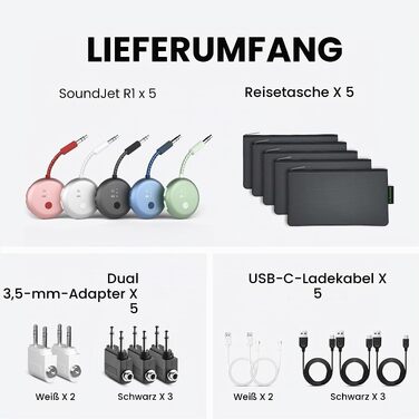 Bluetooth-адаптер для літака Avantree SoundJet R1 для AirPods та бездротових навушників, 25 годин роботи (набір з 7 шт, 5 кольорів)
