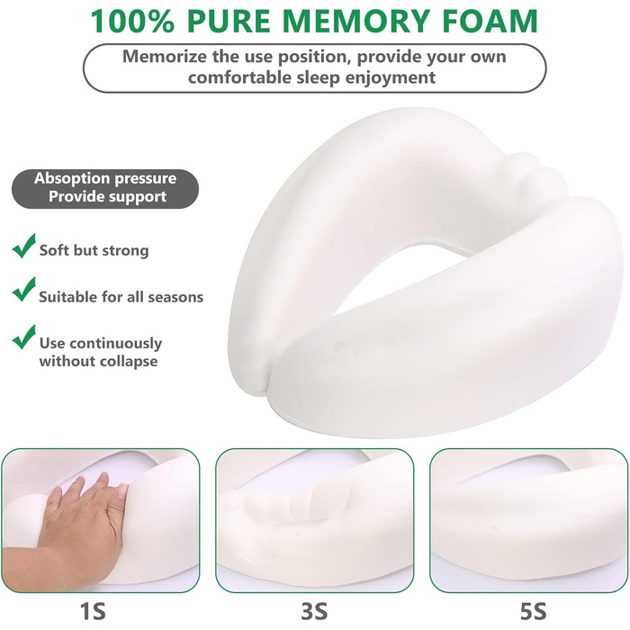 Набір подушок для шиї з маскою для сну, берушами та чохлом, знімний чохол, подушка для шиї з піною з пам'яті, 360° ергономічна підтримка, для автомобіля, літака та подорожей