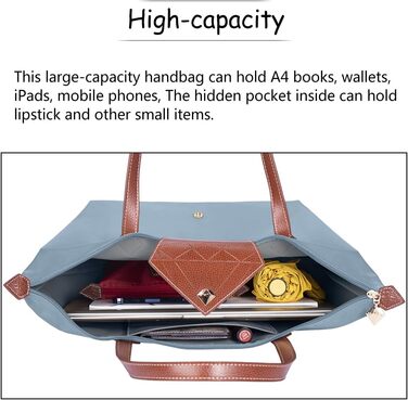 Сумка жіноча велика шопер водонепроникна через плече чорна для роботи, подорожей, покупок (блакитна, L)