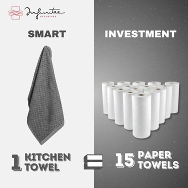 Premium Kitchen Towels - 6 Pack, 100% Cotton, 15 x 25 inches (38.1 x 63.5 cm), Absorbent Dish Towels - 425 g/m² Dish Towel, Terry Cloth, Kitchen Towels, Grey Dish Towel for Household Cleaning by Infinitee