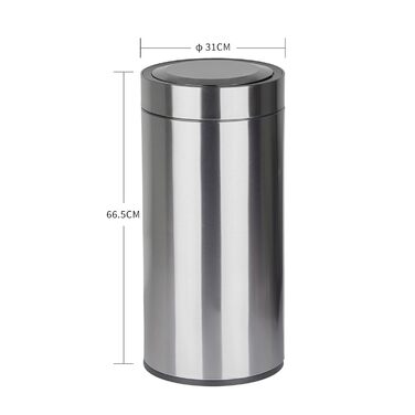 Відро для сміття Ribelli 30L з нержавіючої сталі, з педальним механізмом, м'яким закриттям, для сортування сміття, кругле (матова сіра сталь з датчиком)