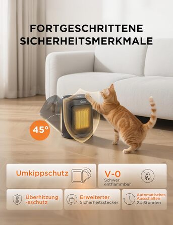 Електричний обігрівач Midea Ceramic 2000W з термостатом, 3 режими, таймер 24г, захист від перегріву та перекидання, миттєве тепло для офісу та спальні, 22 см, чорний