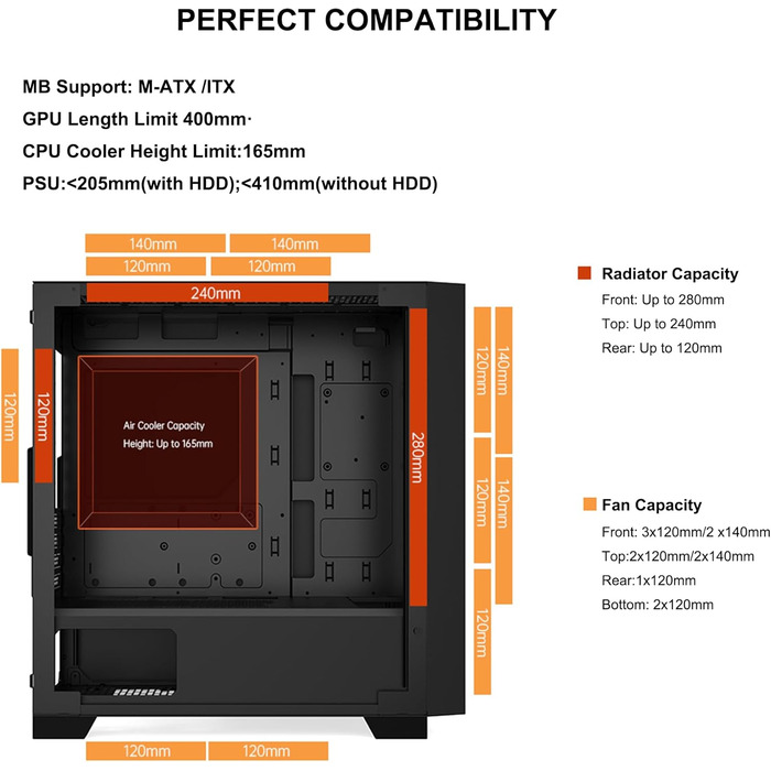 Корпус PCCOOLER C3T500 ARGB Tower ATX з 6 вентиляторами ARGB, сумісний з RTX 40 Series, подвійні скляні панелі, безрамна конструкція (Чорний)