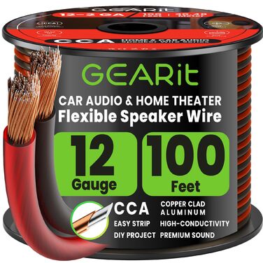 Кабель для акустики GearIT 12 AWG, 30.4 м (100 футів), чорний/червоний – для домашнього кінотеатру та авто