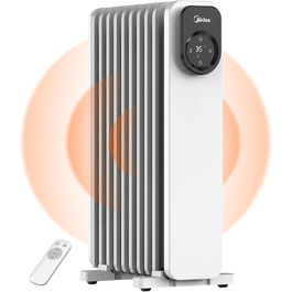 Масляний радіатор Midea NY2009-24UR, електрообігрівач на 9 секцій з дистанційним керуванням, LED-екраном, термостатом, 4 режими, захист від перегріву і перекидання, тиха робота, 2000 Вт