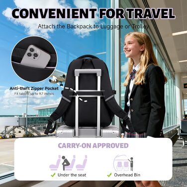 Шкільний рюкзак Tanou для дівчаток: великий, з тканини Oxford, з багатьма відділеннями, чорно-фіолетовий