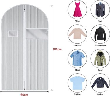 Чохол для одягу та костюмів Univivi, 60x102 см, захисний чохол-навіска, 5 шт, чорний/білий