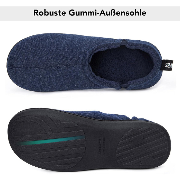 Чоловічі халапи з штучної вовни Snug Leaves з піною Memory Foam, антиковзаючі, теплі, з штучним Sherpa, з еластичними вставками (46/47 EU, темно-синій)