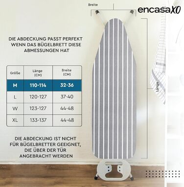 Чохол для прасувальної дошки Encasa XO Roma (112x34 см), сірі смуги, термостійкий, з товстим шаром, еластичний, для стандартних дощок 125x39 см